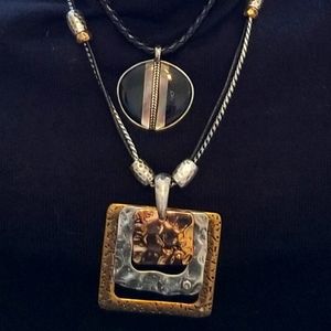 Duo Neclace Set, Laura Ashley Mixed Metals, &   Onyx, MOP on Leather Cord